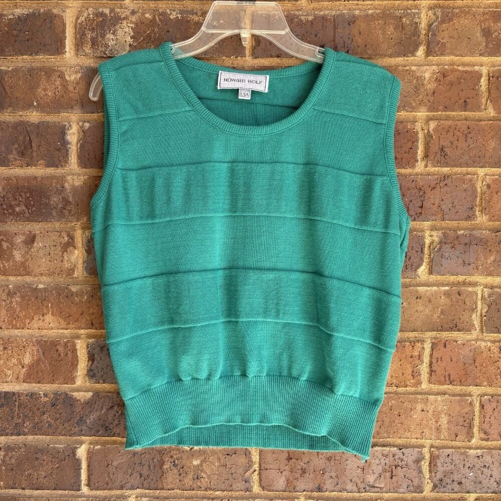 Vintage Teal Sweater Vest Petite Small Howard Wolf Dallas